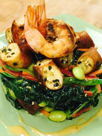 Asian Chopped Kale Salad with Grilled Shrimp